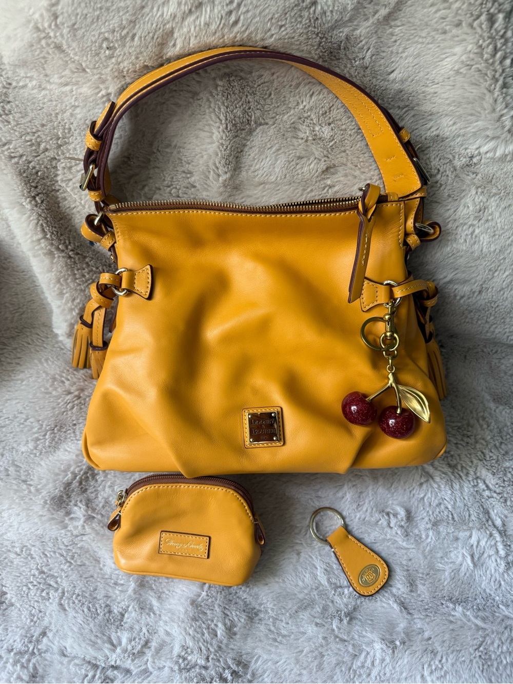 Dooney & Bourke Tegan 30 Mustard Yellow Leather Shoulder Bag
